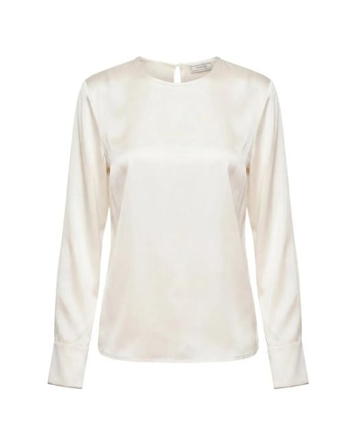 Peserico White Satin-Finish Long-Sleeve Top