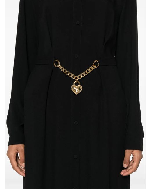 Moschino Black Heart-Padlock Belted Shirtdress