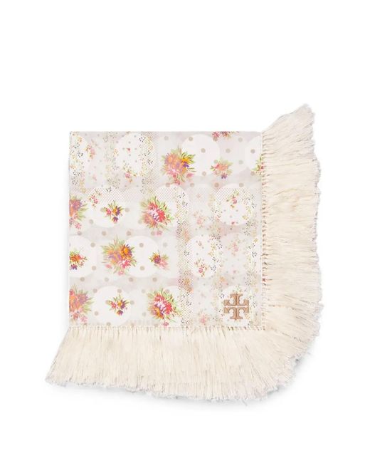 Tory Burch Natural Polka-Dot Floral Patchwork Neckerchief