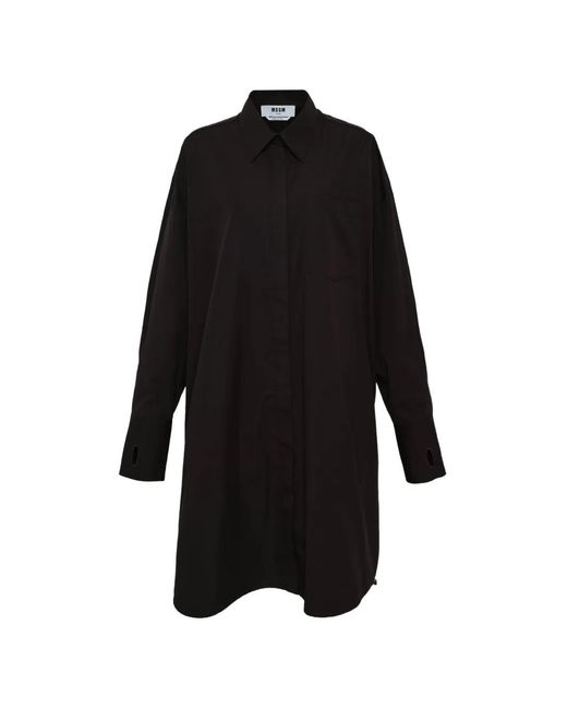 MSGM Black Collared Shirt Midi Dress