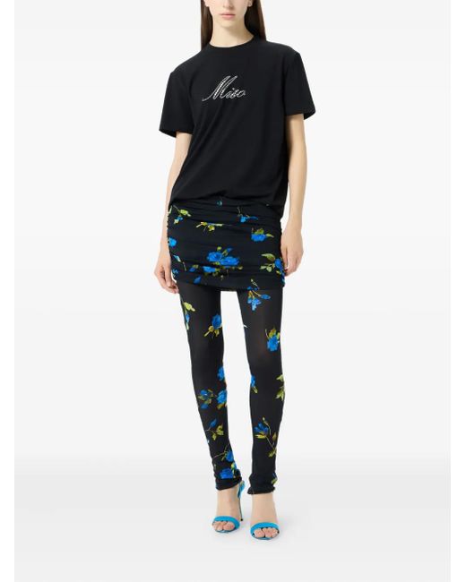 Blumarine Blue Floral-Print Gathered Leggings