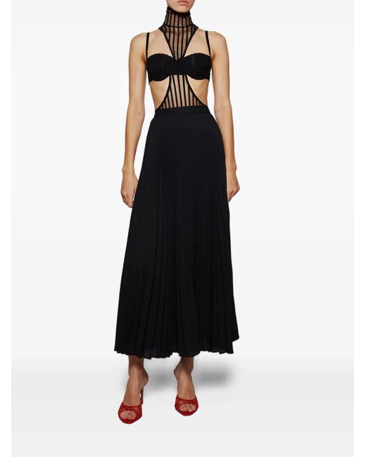 LAQUAN SMITH Black Mock-Neck Striped Bodysuit