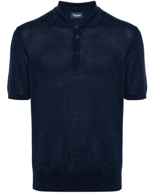 Drumohr Blue Cotton-Linen Knit Polo Shirt for men