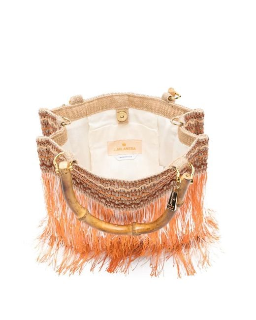 La Milanesa Pink Media Orchidea Fringed Tote Bag