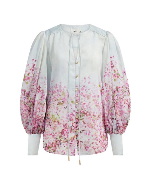 Aje. Pink Bishop-Sleeves Floral-Print Blouse