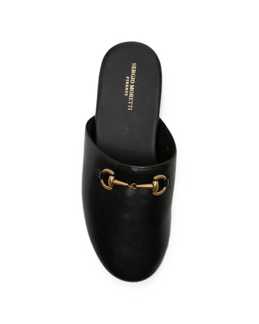 SERGIO MORETTI FIRENZE Black Horsebit Leather Mules