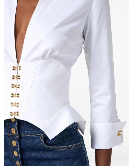 Camicia Con Scollo A V di Elisabetta Franchi in White