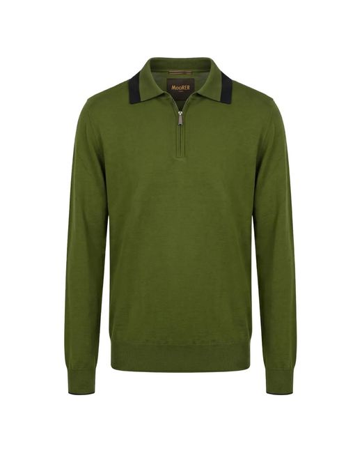 Moorer Green Zip-Collar Wool Sweater for men
