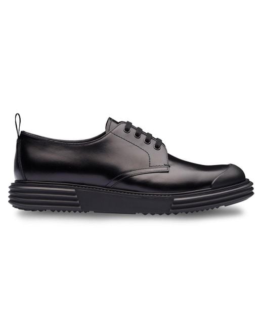 Prada Black Thick Sole Derby Shoes for men