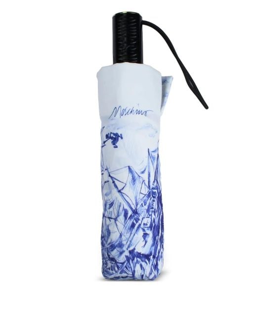 Moschino Blue Nautical-Themed Folding Umbrella