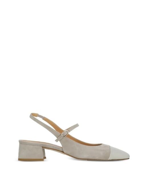 Julie Dee White Patent-Leather Toe-Cap Slingback Pumps
