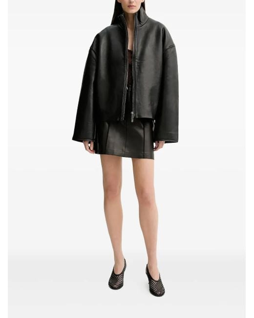 Aeron Black Button-Fastening Leather Mini Skirt