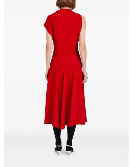Proenza Schouler Red Draped One-Shoulder Midi Party Dress