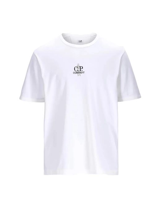 C P Company White Logo Print T Shirt for men