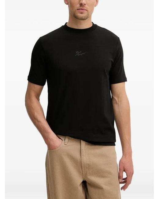 Karl Lagerfeld Black Logo-Embroidered T-Shirt for men