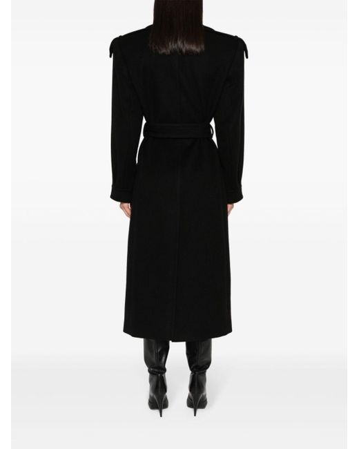 Saint Laurent Black Tied-waist Midi Coat