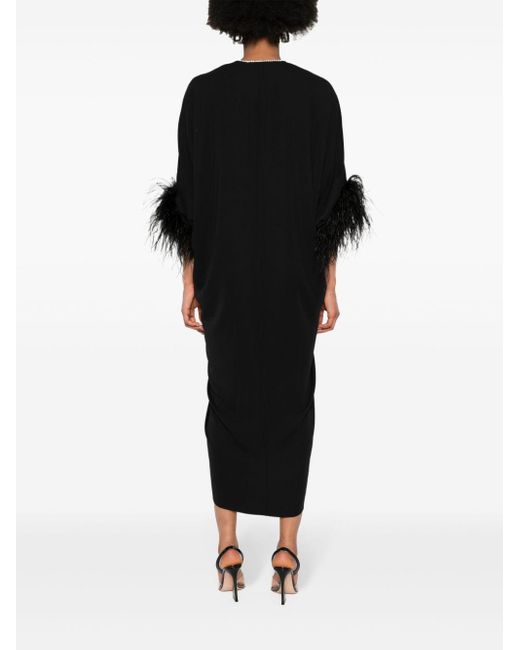 Nissa Black Feather-trim Midi Dress