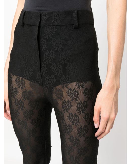 Moschino Black Floral-lace Sheer Flared Trousers