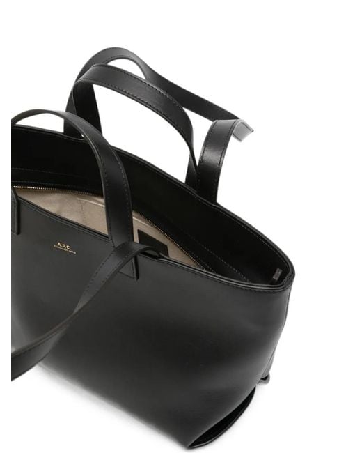 A.P.C. Black Logo-Print Leather Tote Bag