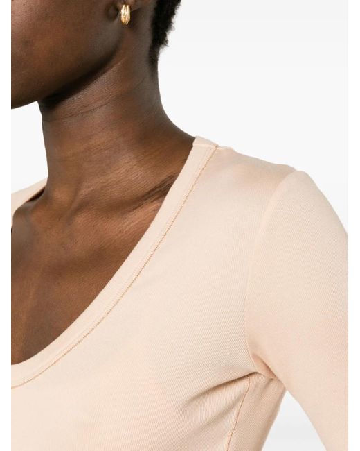 Fabiana Filippi Natural Beaded-Trim Stretch-Cotton Top