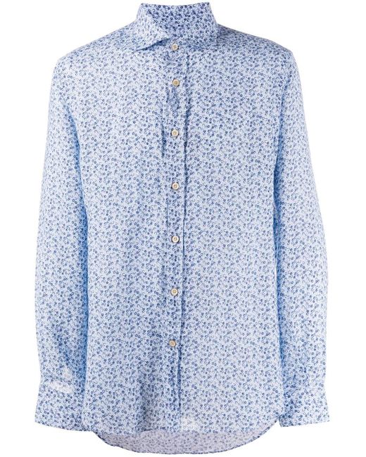 Corneliani Blue Floral Print Shirt for men