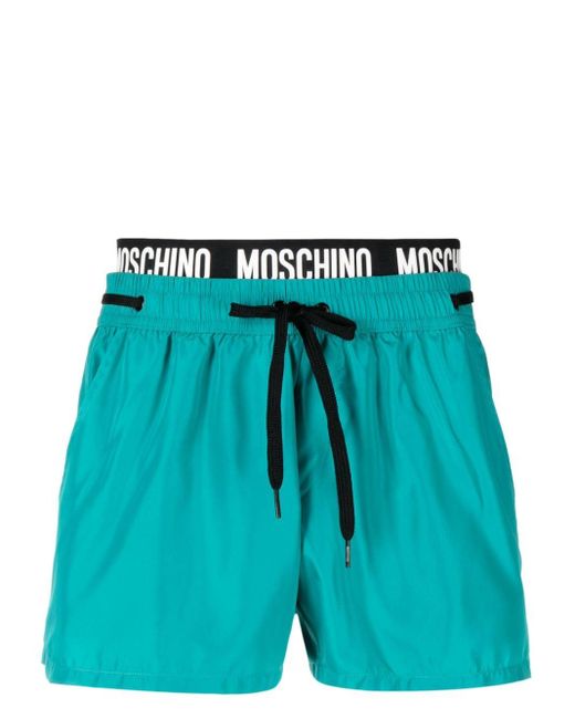 Moschino Blue Logo-waistband Beach Shorts for men
