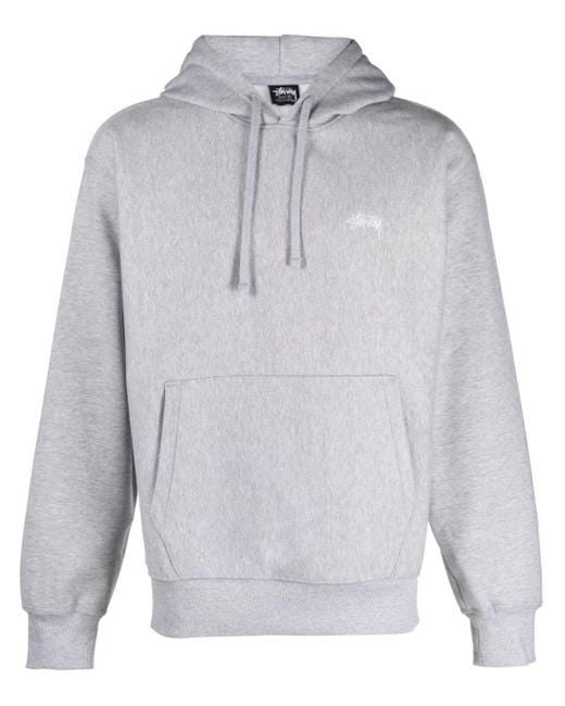 Stussy Gray Logo-embroidered Drawstring Hoodie for men