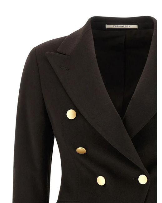 Tagliatore Black Double-Breasted Cashmere Blazer
