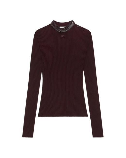 Courreges Purple Vinyl-Collar Ribbed-Knit Sweater