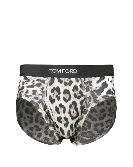 Tom Ford Black Leopard-Print Slip Briefs for men