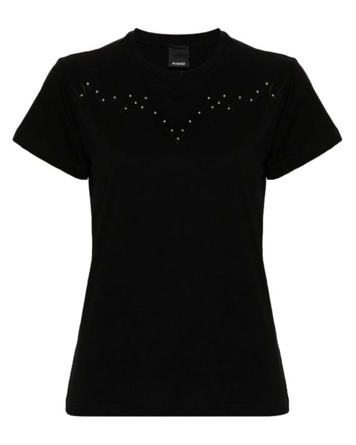 T-shirt en coton à détails d'œillets Pinko en coloris Black