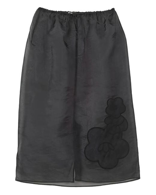 CECILIE BAHNSEN Black Bambi Floral-Embroidered Midi Skirt