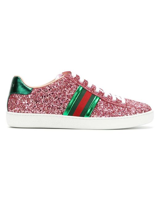 udbytte bekræfte Strøm Gucci Ace Glitter Sneakers in Pink | Lyst