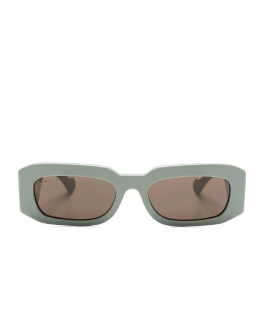 Gucci Gray Logo-Lettering Rectangle-Frame Sunglasses
