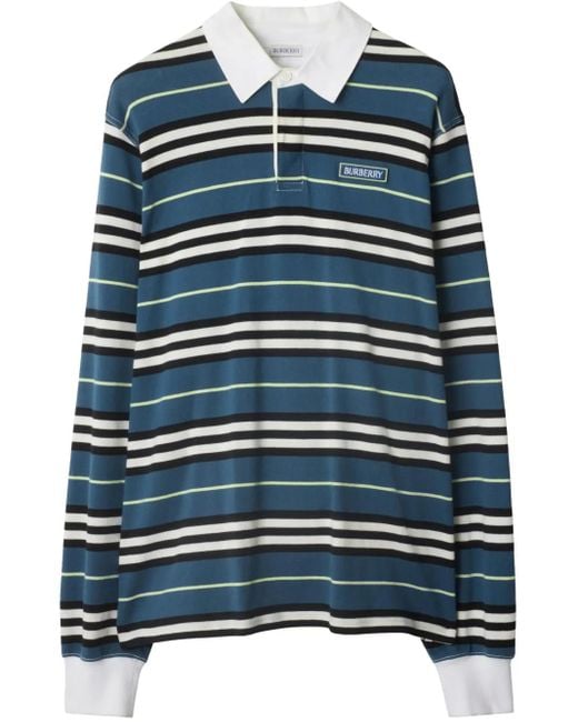 メンズ Burberry ストライプ ポロシャツ Blue