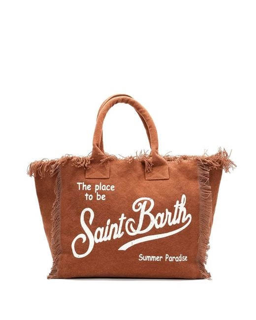 Mc2 Saint Barth Brown Vanity Fringed Logo-Print Tote Bag