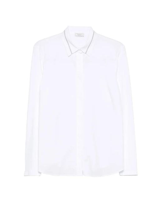 Peserico White Chemise À Manches Longues Ornée De Perles
