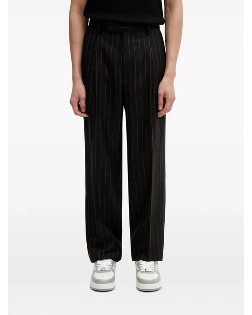 Wacko Maria Black Pinstripe-Pattern Pleated Trousers for men