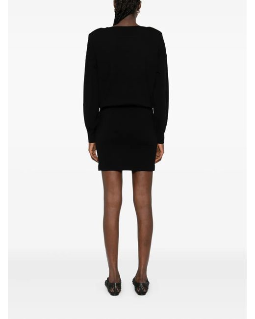 P.A.R.O.S.H. Black Boat-Neck Long-Sleeve Mini Dress
