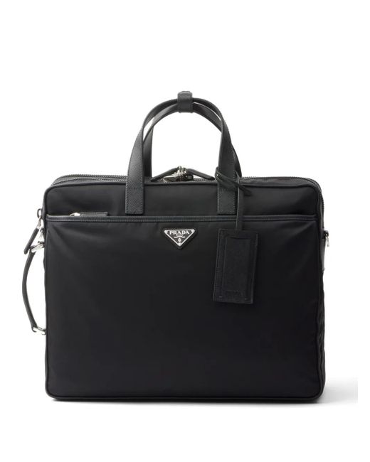Prada Black Re-Nylon Saffiano-Leather Briefcase for men