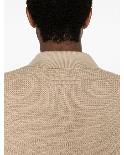 Zegna Natural Regular Fit Jacquard Knit Open Polo Collar Short Sleeve Top for men
