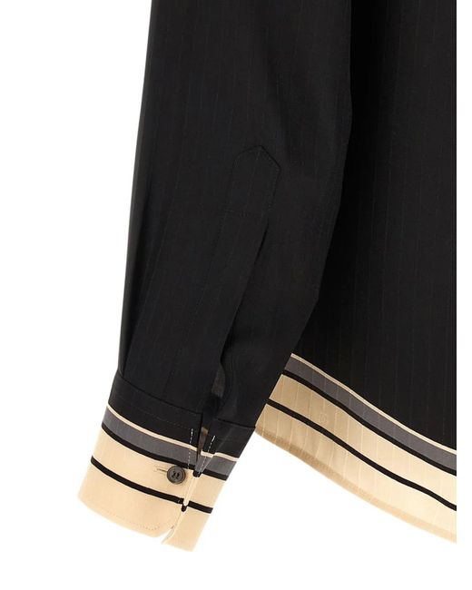 Dolce & Gabbana Black Chemise En Soie Martini À Bords Rayés for men