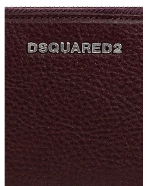 DSquared² Purple Logo-Plaque Pebbled-Leather Wallet