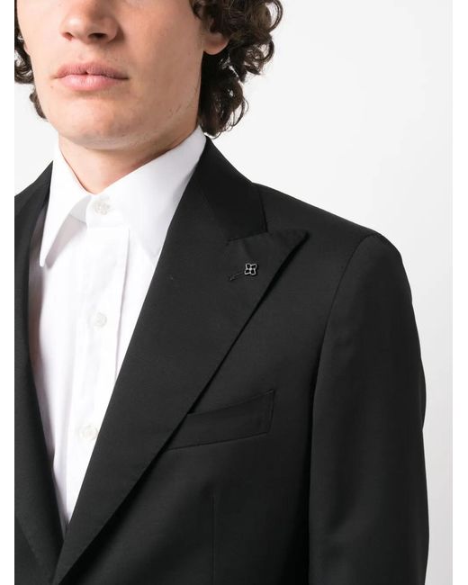 Tagliatore Black Single-Breasted Virgin-Wool Suit for men