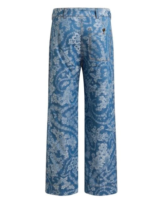 Etro Blue Jacquard-Pattern Trousers
