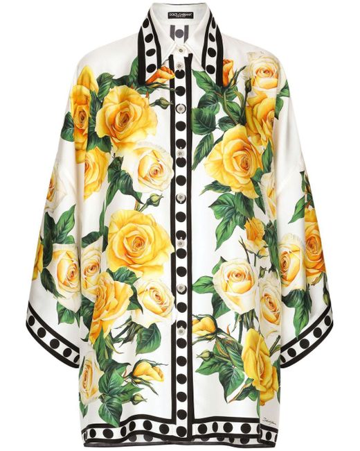 Dolce & Gabbana Overhemd Met Bloemenprint in het Yellow