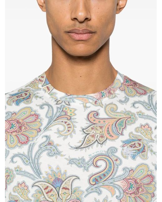 Etro White T-Shirt With Paisley Print for men