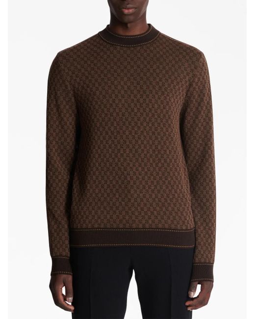 Balmain Brown Mini Monogram Jacquard Sweater for men