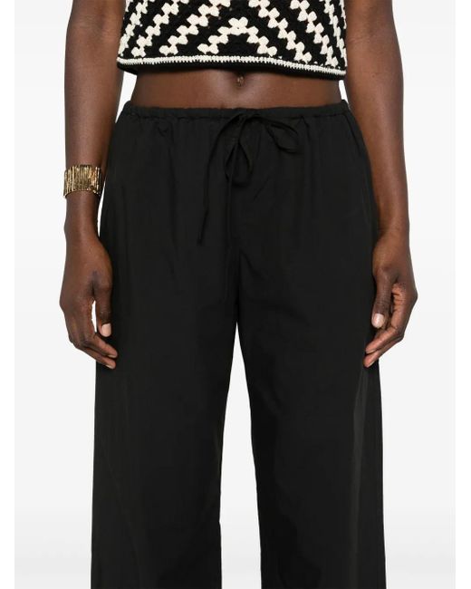Matteau Black Drawstring-Waist Organic Cotton Trousers