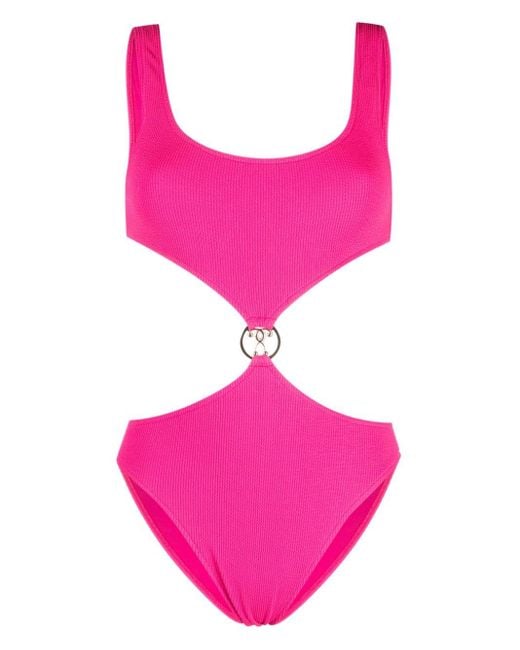 Moschino Pink Logo Plaque Cut-out Swimsuit